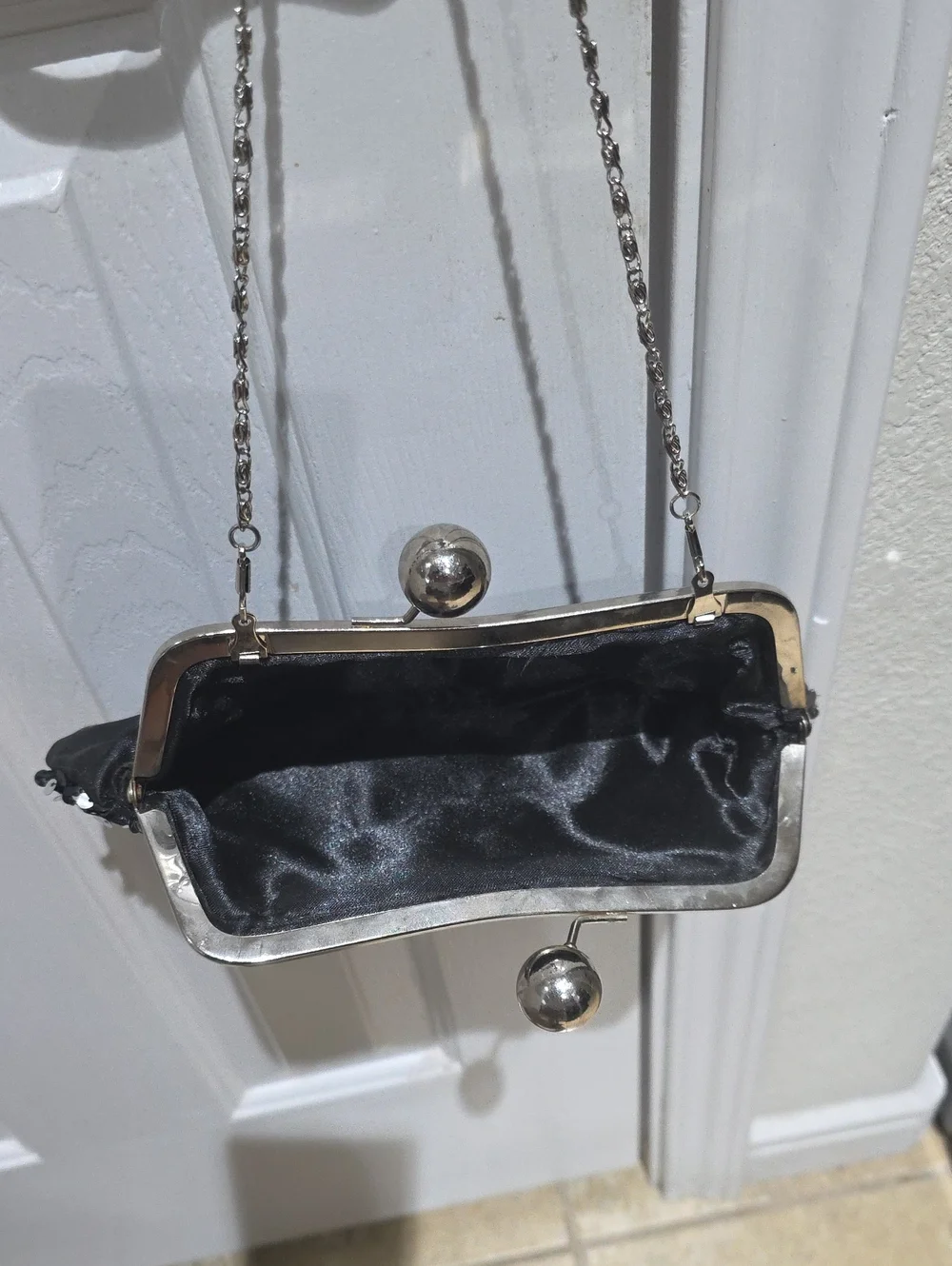 Sequin Evening Clutch Bag in Black and Silver